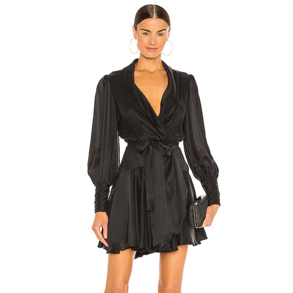Zimmerman Silk Wrap Mini Dress in Black